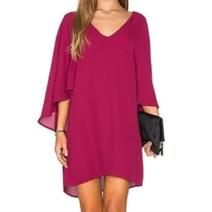 Cupcakes & Cashmere Revolve Suki cape red wine Vneck mini dress size L